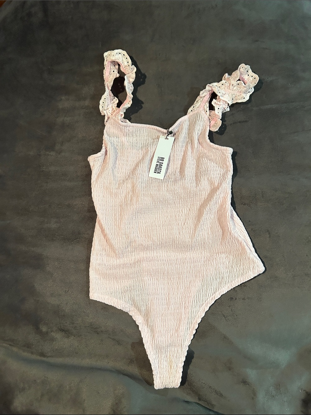 Steve Madden Light Pink Eyelet Strap One-Piece Bodysuit